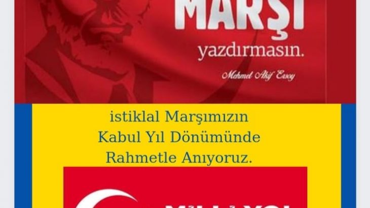 Milli yol partisi İstanbul İl başkanı Taşkent  İstiklal Marşı kutlama mesajı yayınladı